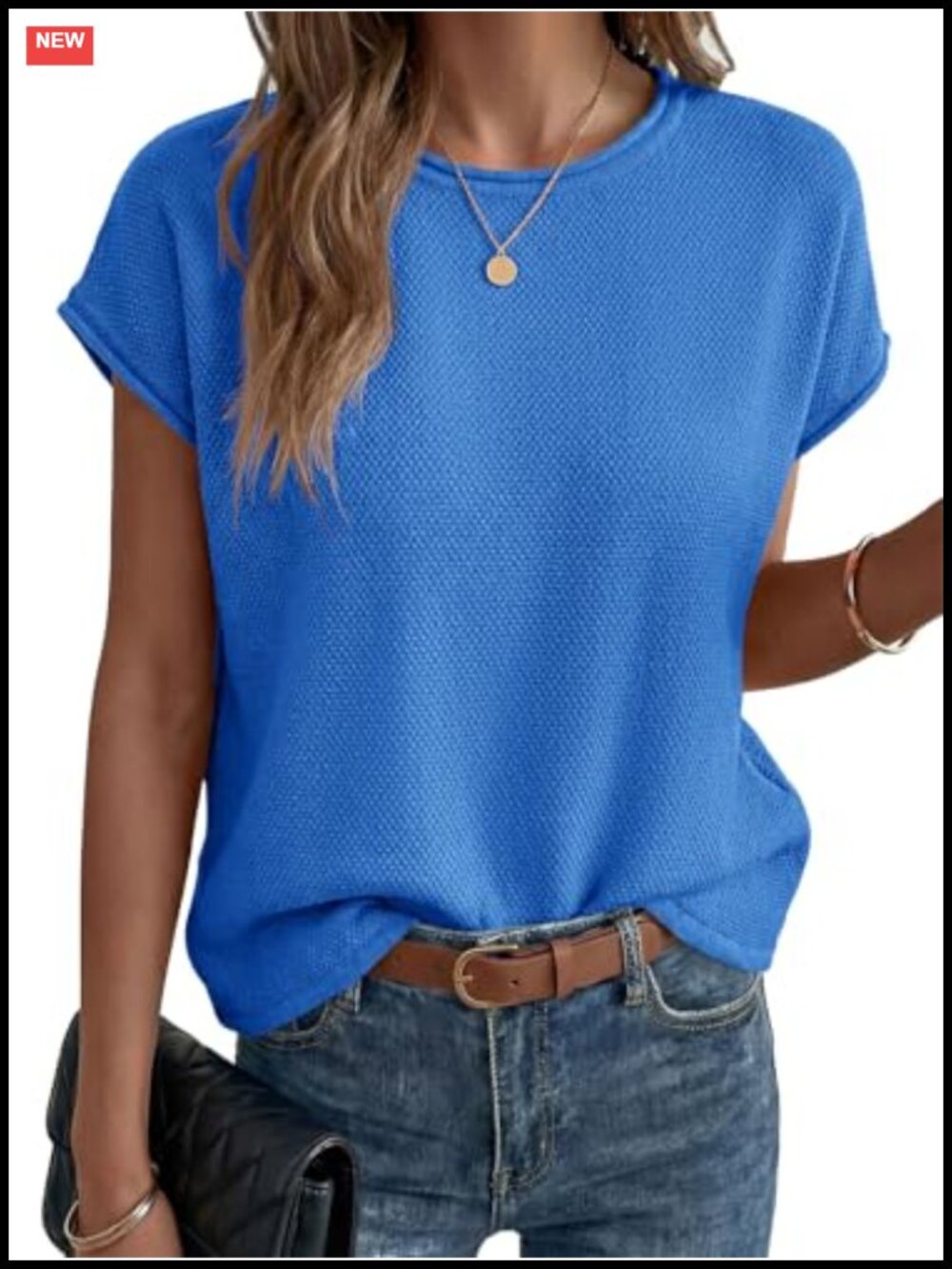 Women's Waffle Knit Cap Sleeve Sweater Vest Crew Neck Lightweight Loose Fit